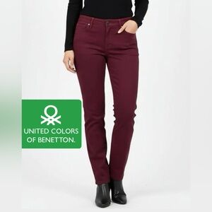United Colors of Benetton Women's Burgundy Dark Red Straight Leg Jeans - Size 14